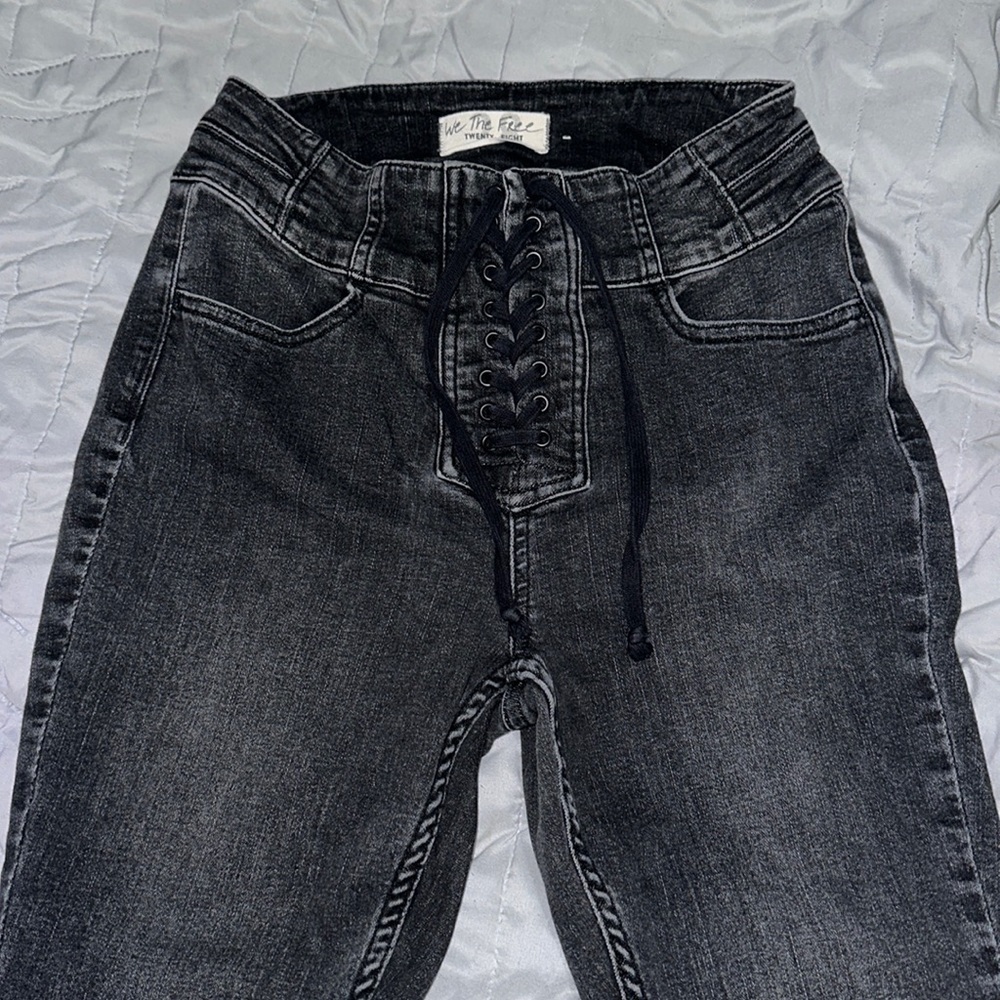 Black Lace up skinny jeans